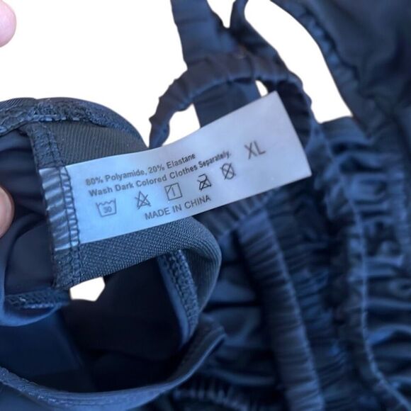 Halter Neck Ruched Cutout Strappy Open Back One-Piece Swimsuit Navy Blue Size XL - Picture 6 of 7